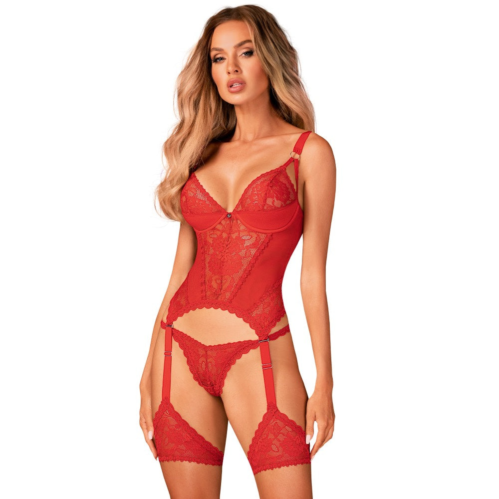 Plus size Obsessive Belovya red corset with garters and thong - image 2