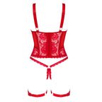 Plus size Obsessive Belovya red corset with garters and thong