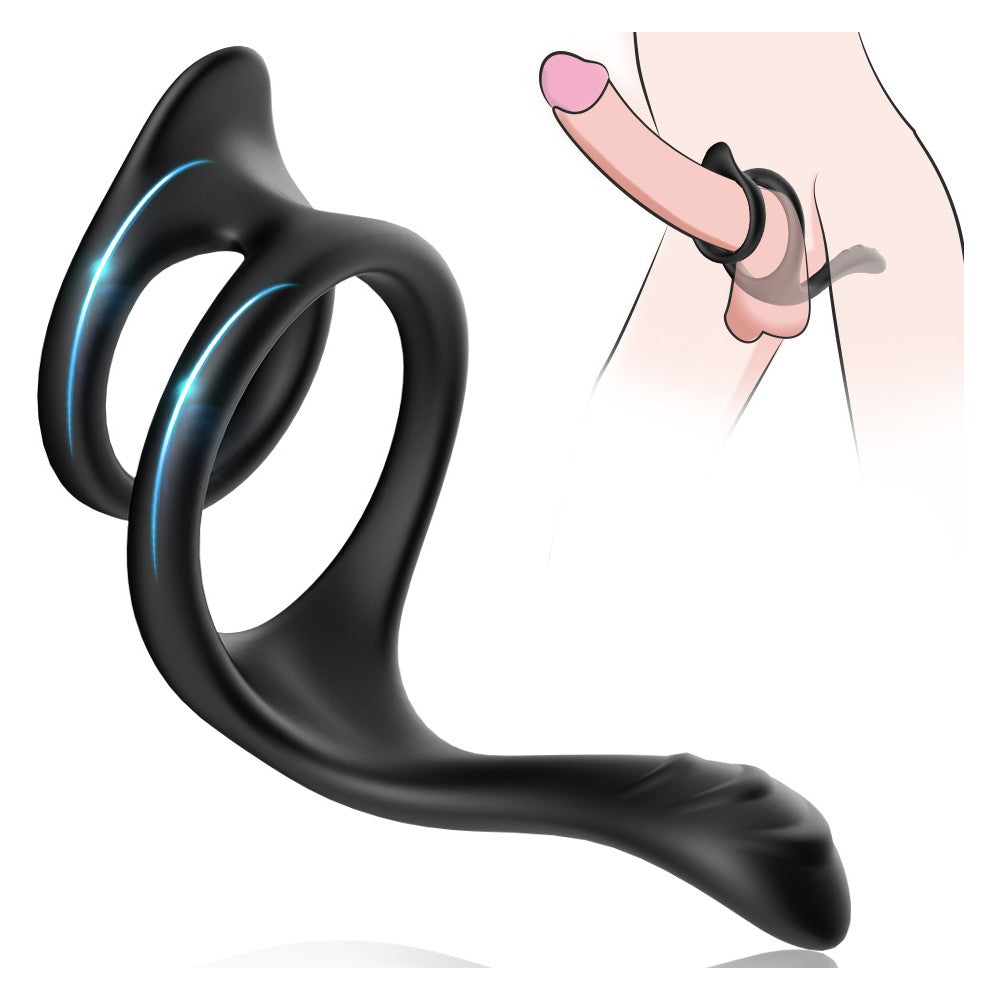 TOYBOY Soft stretchy 3 in 1 Double cock ring with Tainted Teasing Tail - image 2