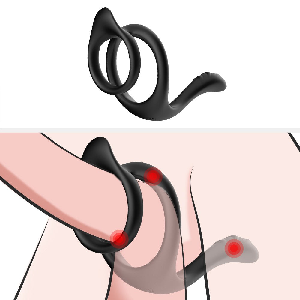 TOYBOY Soft stretchy 3 in 1 Double cock ring with Tainted Teasing Tail - image 6