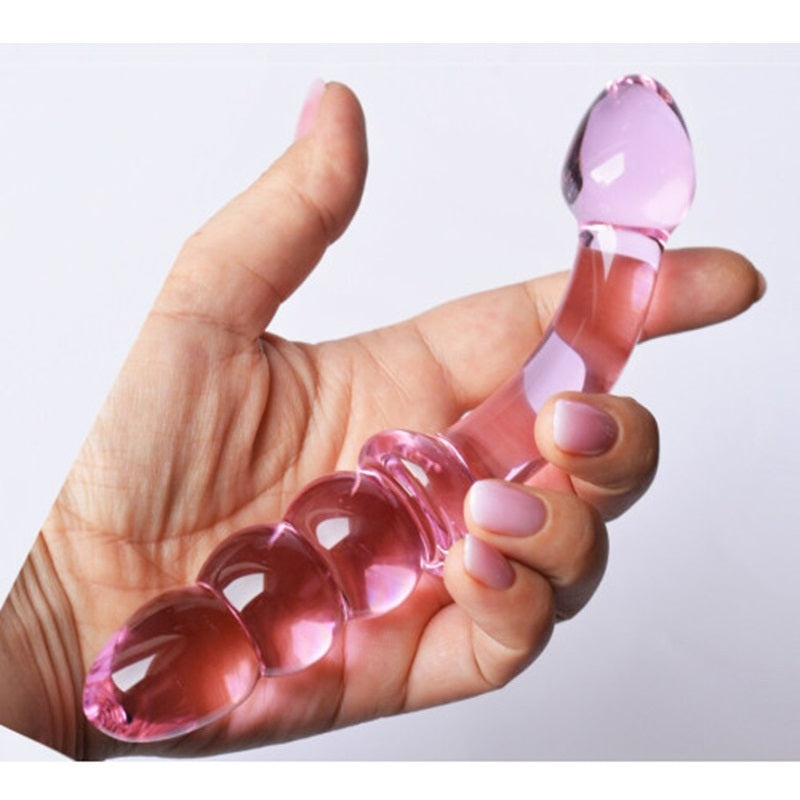 Beaded Glass Anal Slider Dildo PINK 18 x 3 cm - image 2