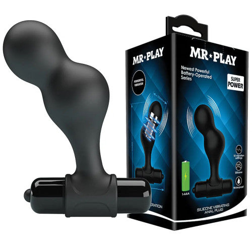 MR PLAY vibrating silicone Butt Plug 10 x 3 cm