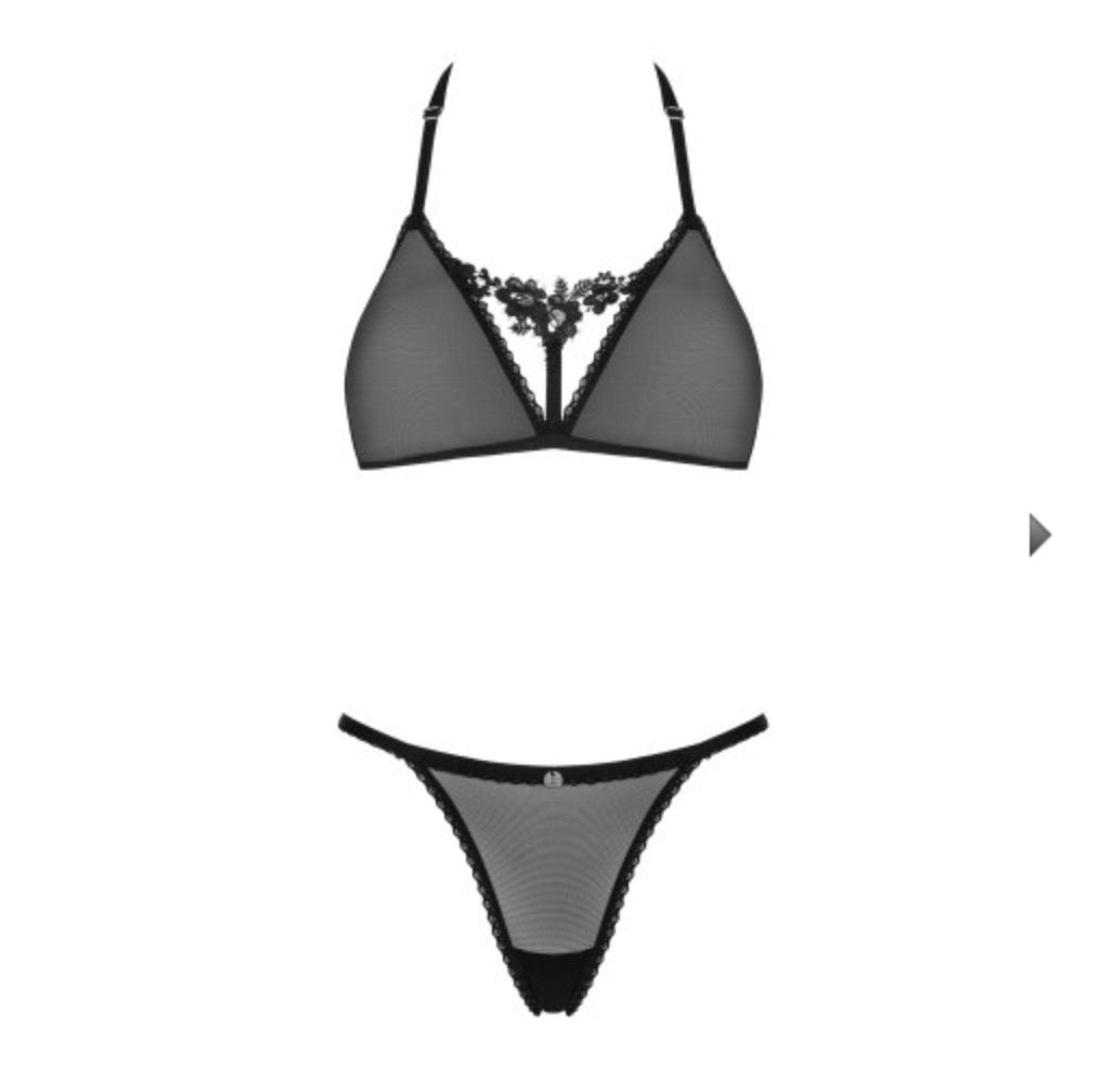 Obsessive Celia Noir Plus size Bra and Thong set Black