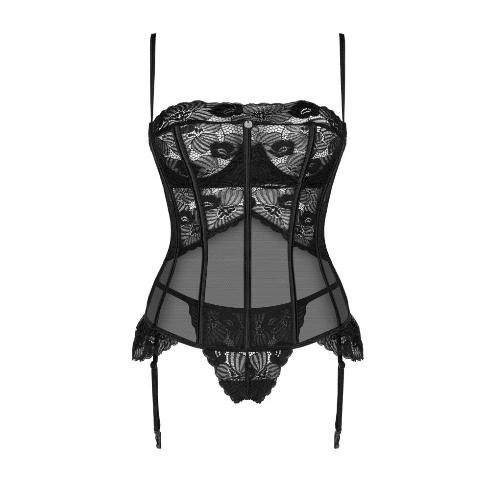 Obsessive Serena Love corset and thong Black Κύρια εικόνα προϊόντος