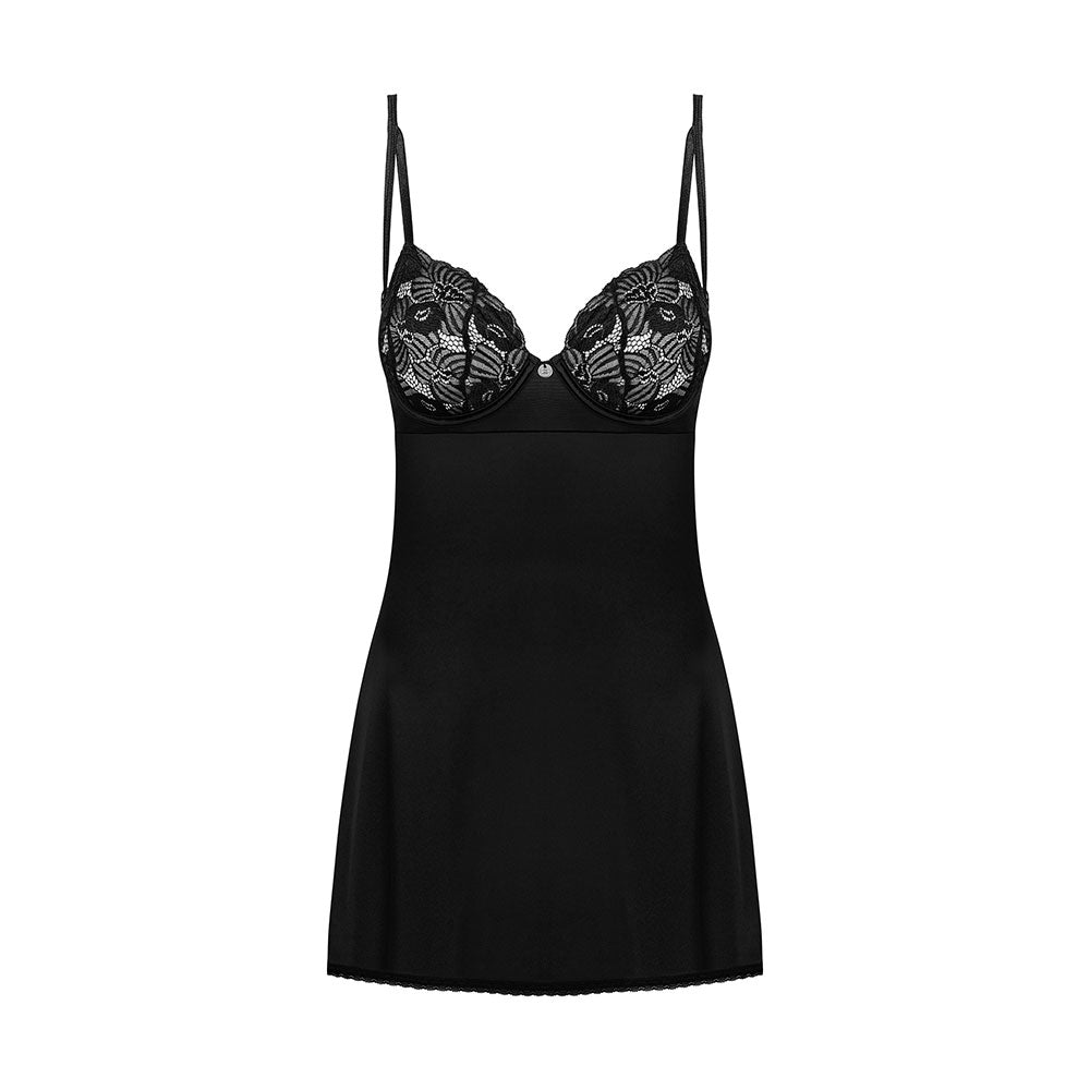 Plus size Obsessive Serena Love satin chemise and thong Black
