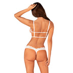Plus size Obsessive Heavenlly white cupless bra and crotchless thong set