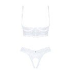 Plus size Obsessive Heavenlly white cupless bra and crotchless thong set