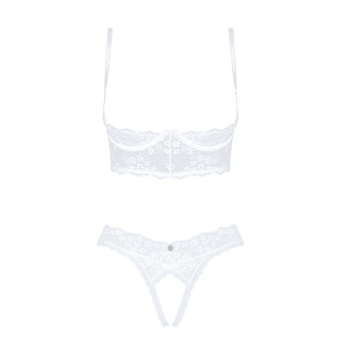 Plus size Obsessive Heavenlly white cupless bra and crotchless thong set