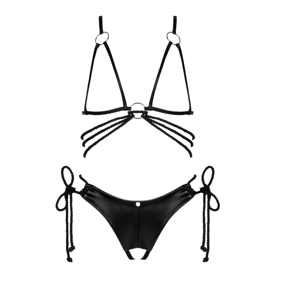 Obsessive Cordellis cupless bra and crotchless thong set Black O/S