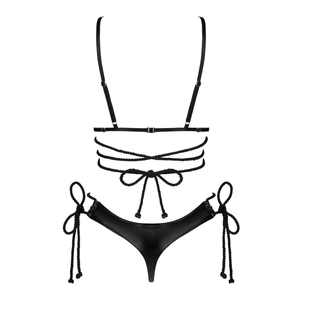 Obsessive Cordellis cupless bra and crotchless thong set Black O/S - image 4