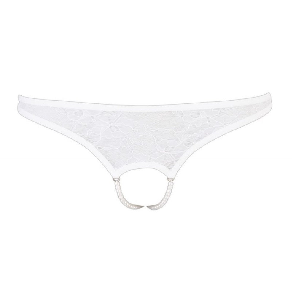 Crotchless White Lace G-string with Pearls Κύρια εικόνα προϊόντος