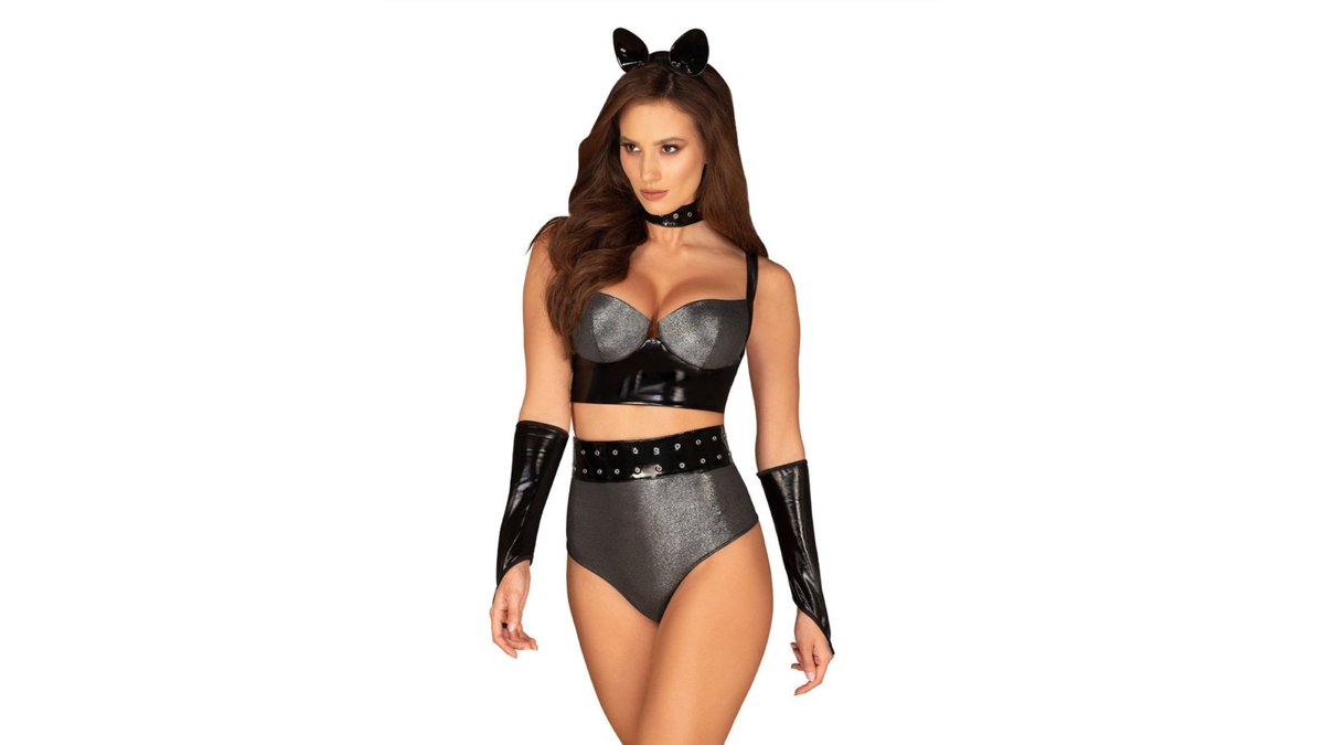 Sexy γυναικείο σετ στολή σε ασημί χρώμα-Obsessive Silveria