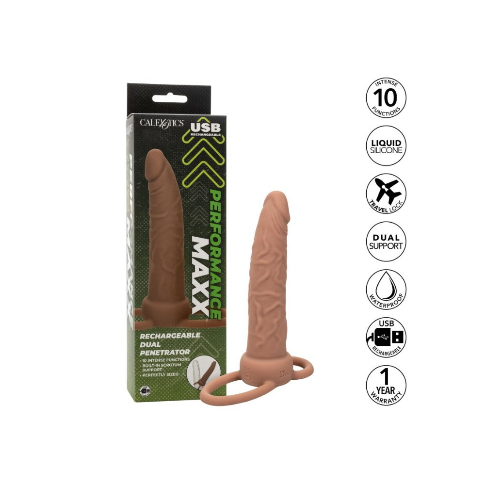 Rechargeable Dual Penetrator 14 x 3.25 cm Brown Κύρια εικόνα προϊόντος