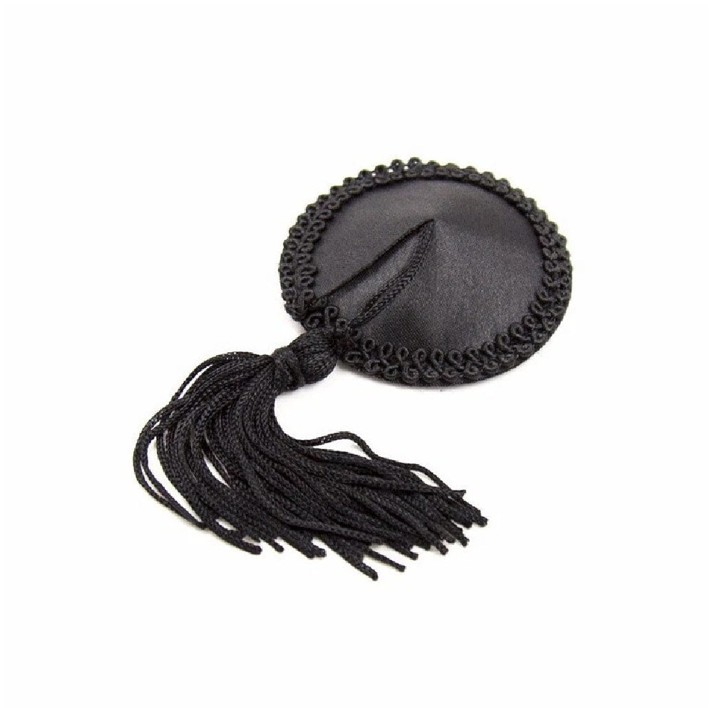 Naughty Toys Black round nipple covers with tassel - image 3