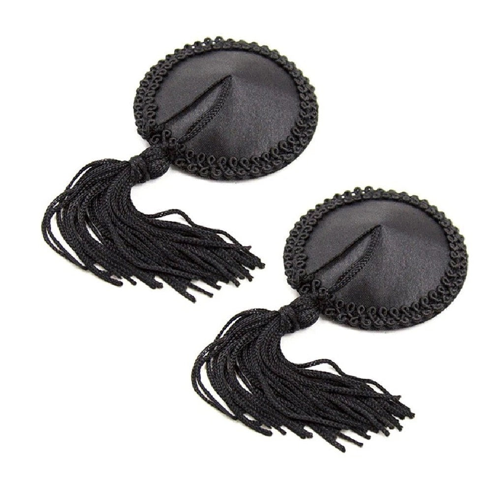 Naughty Toys Black round nipple covers with tassel