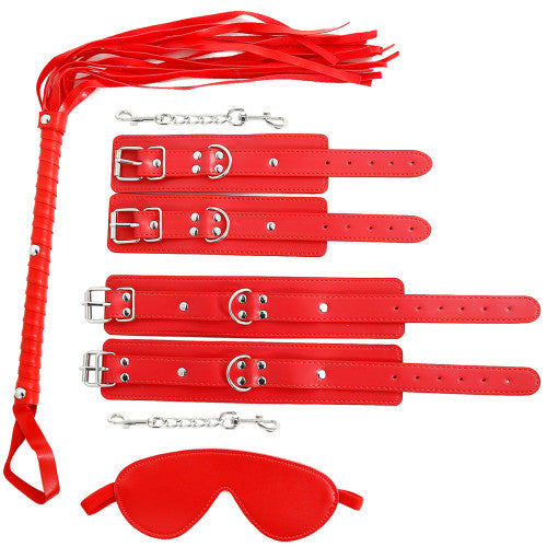 Red Bondage Set eye mask whip wrist & ankle cuffs 4 pcs Δευτερεύουσα εικόνα προϊόντος