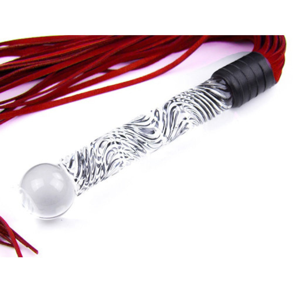 Naughty Toys RED leather flogger glass dildo handle with ball Tip Κύρια εικόνα προϊόντος