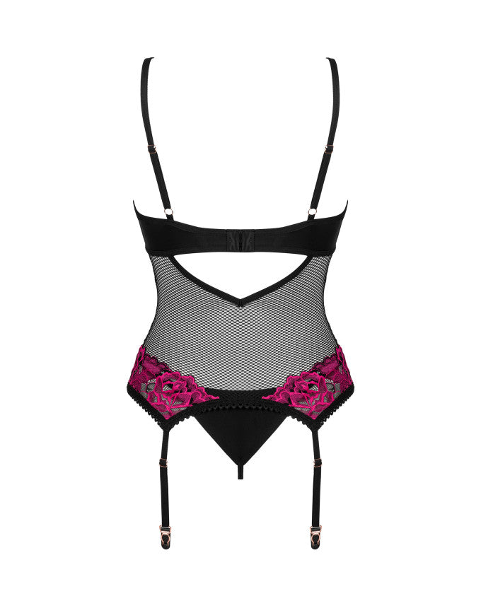 Obsessive black corset and thong.