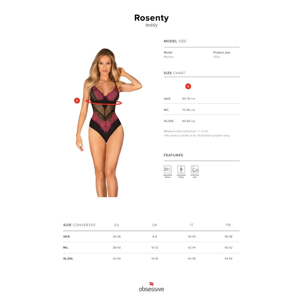 Plus Size Obssesive Rosenty Teddy with rose embroidery