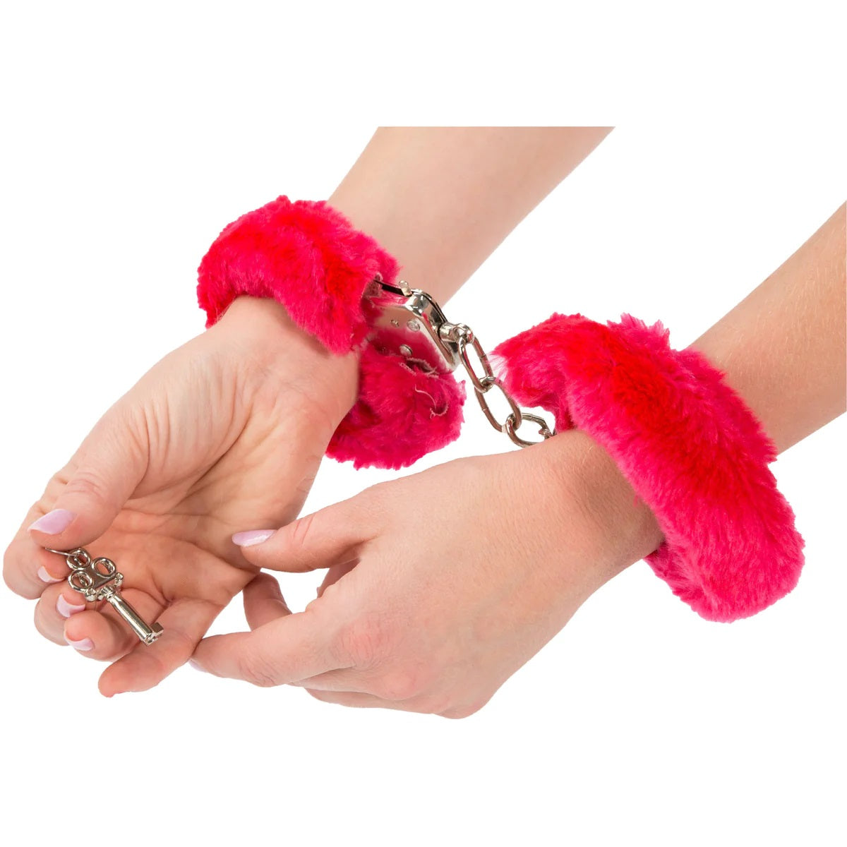 Naughty Toys Strong Stainless Steel wrist cuffs Lock Furry RED - image 2