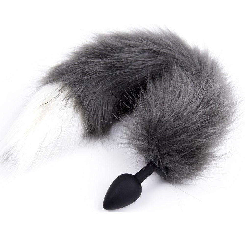 Grey white tipped faux fur tail Silicone butt plug SMALL - image 2
