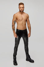 Noir handmade Long pants made of snake wetlook with back pockets