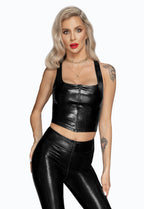 Noir handmade Snake wetlook Top with front zipper