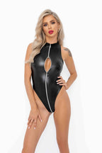 Noir handmade Powerwetlook bodysuit with front zipper