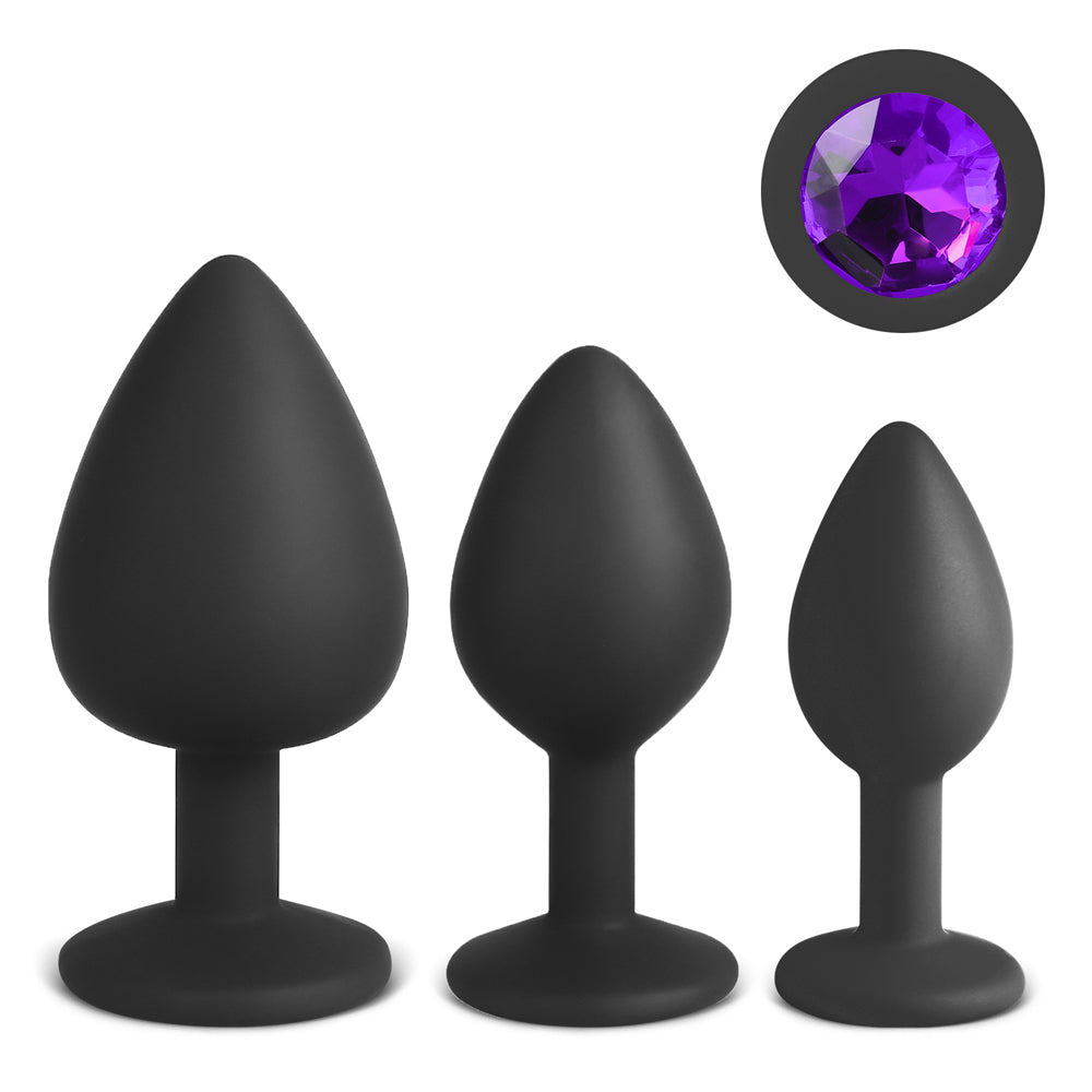 Silicone Butt Plug Set with purple jewel Main image