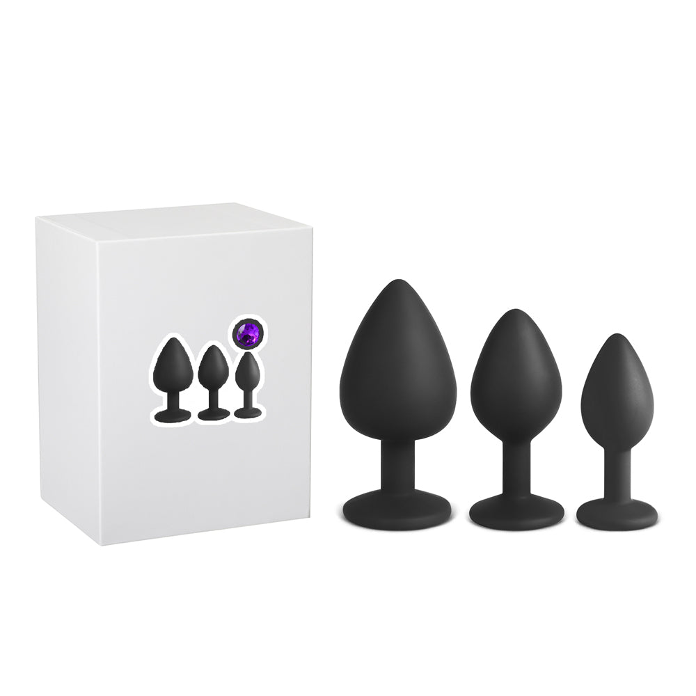 Silicone Butt Plug Set with purple jewel