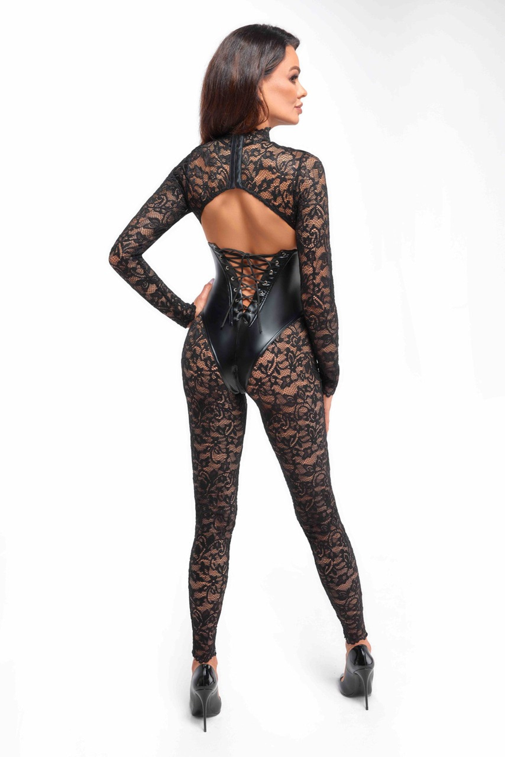 Noir handmade Enigma lace catsuit with underbust bodice - image 2