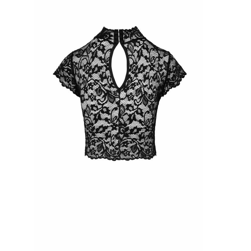 Noir handmade Essence lace top with high collar - image 3