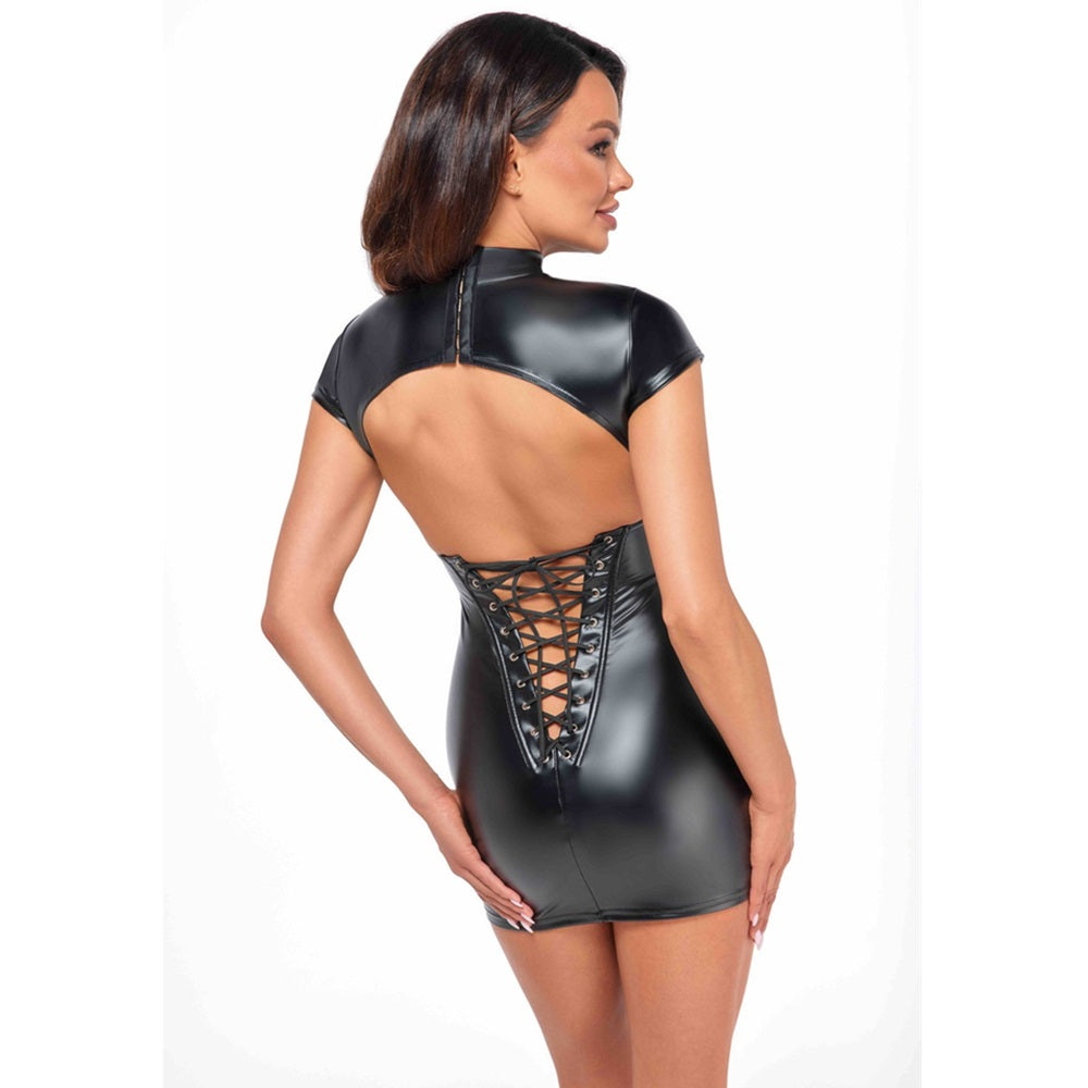 Noir handmade Wetlook mini dress with lace up back - image 3