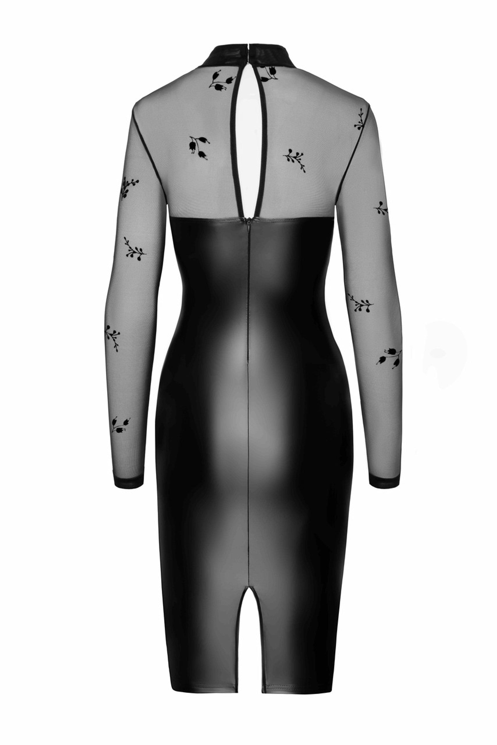Noir handmade wetlook and flocked mesh midi dress - image 5