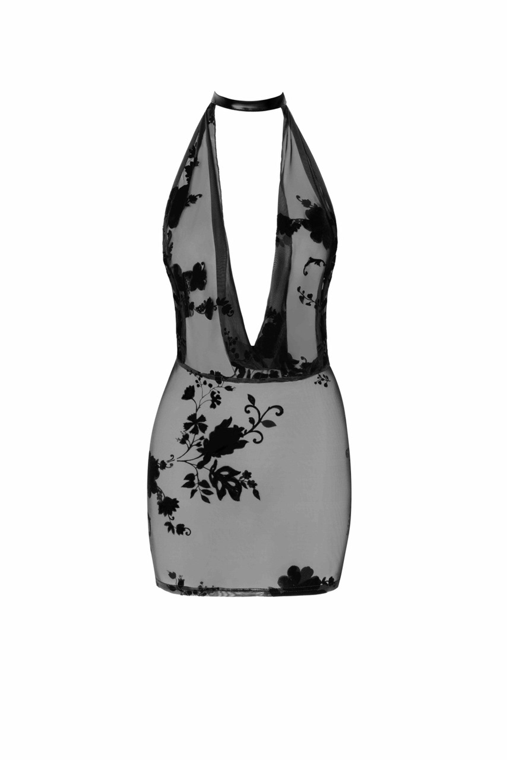 Noir handmade Mini flocked mesh dress with rhinestone chain - image 5