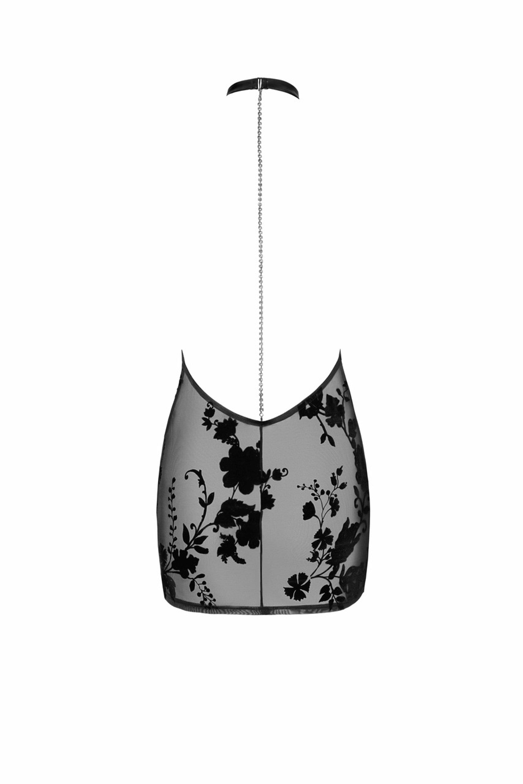 Noir handmade Mini flocked mesh dress with rhinestone chain - image 6