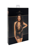 Noir handmade Mini flocked mesh dress with rhinestone chain - image 7