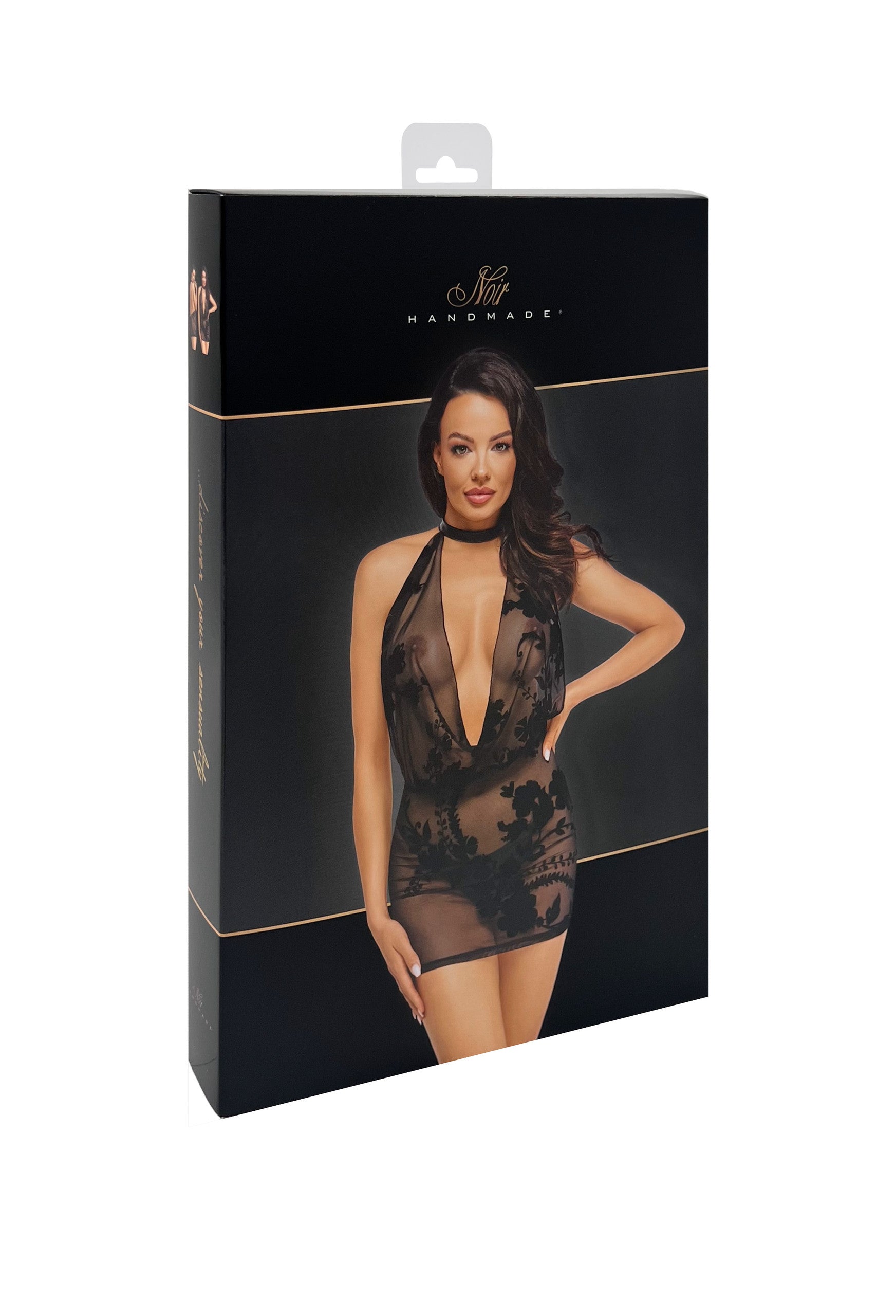 Noir handmade Mini flocked mesh dress with rhinestone chain - image 7