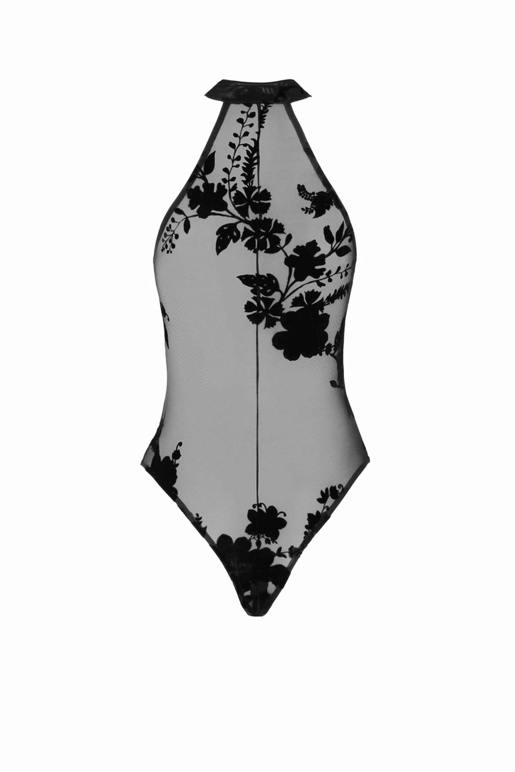 Noir handmade Ego flocked mesh halter bodysuit - image 5