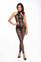 Noir handmade Ego flocked mesh halter catsuit - image 4