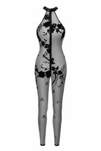 Noir handmade Ego flocked mesh halter catsuit - image 5