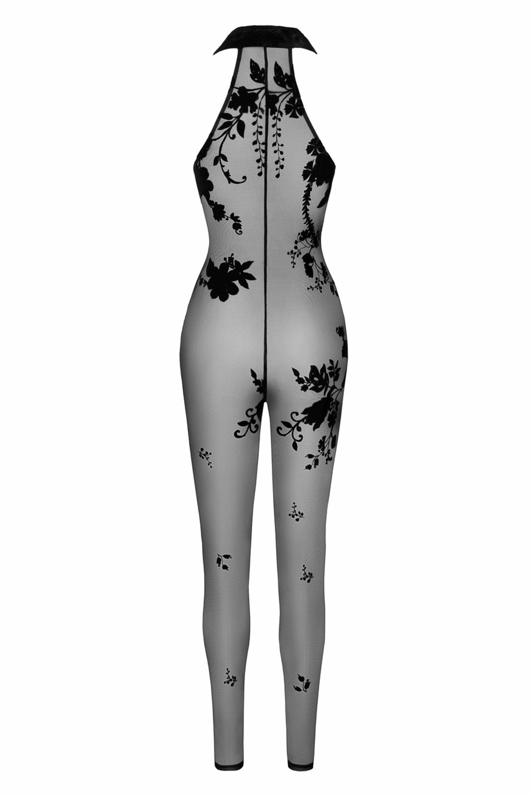 Noir handmade Ego flocked mesh halter catsuit - image 6