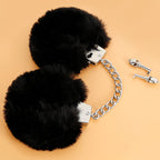 NAUGHTY TOYS Silver plated heavy handcuffs with black furry - image 4