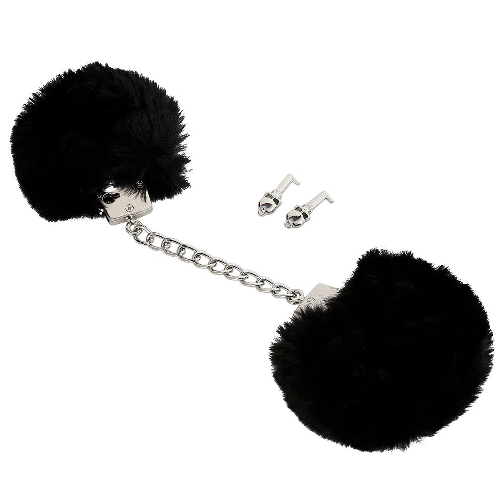 NAUGHTY TOYS Silver plated heavy handcuffs with black furry - image 7