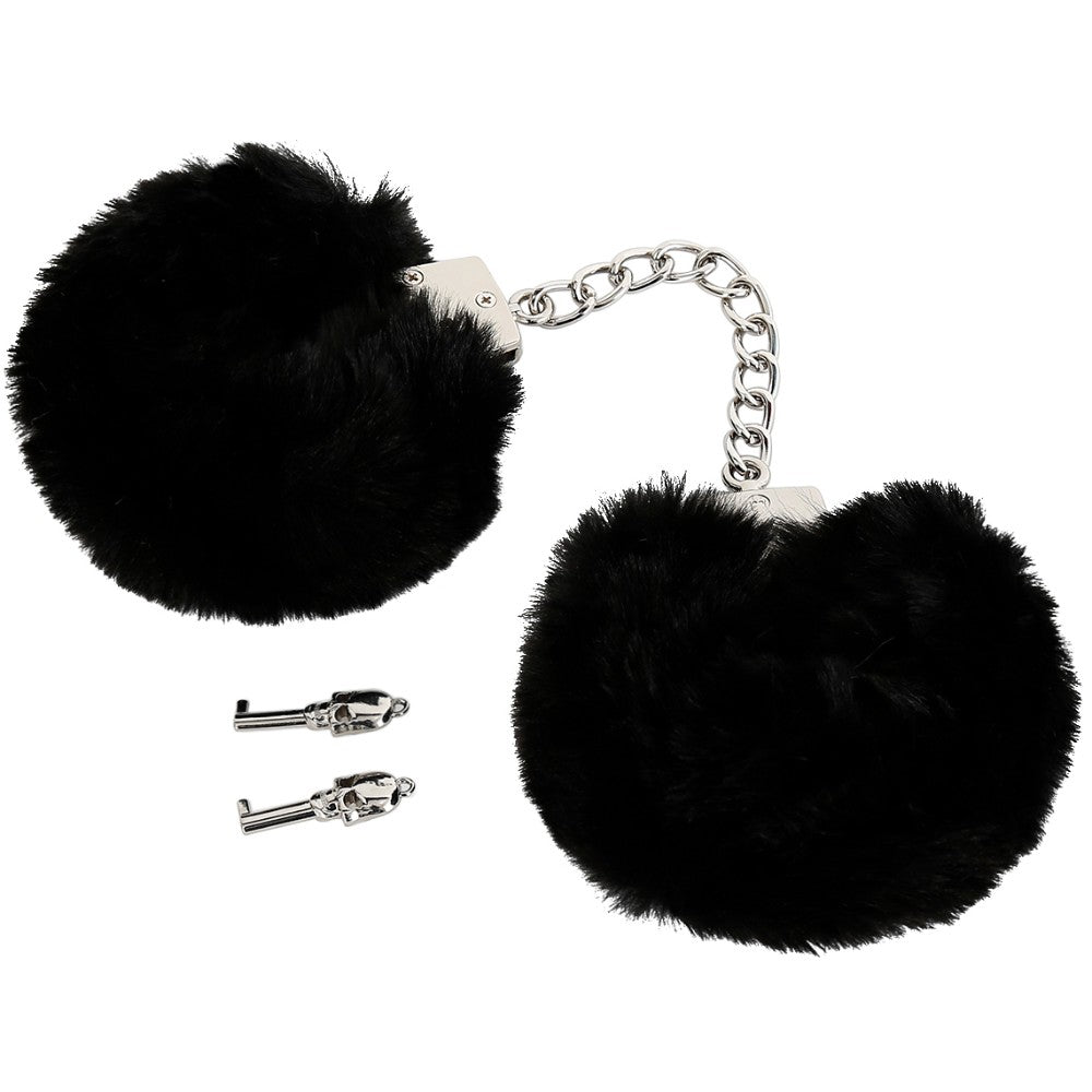 NAUGHTY TOYS Silver plated heavy handcuffs with black furry Main image