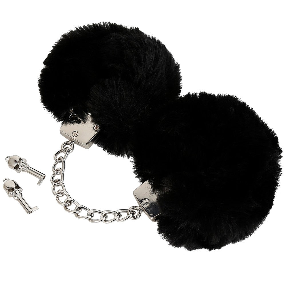 NAUGHTY TOYS Silver plated heavy handcuffs with black furry Secondary image