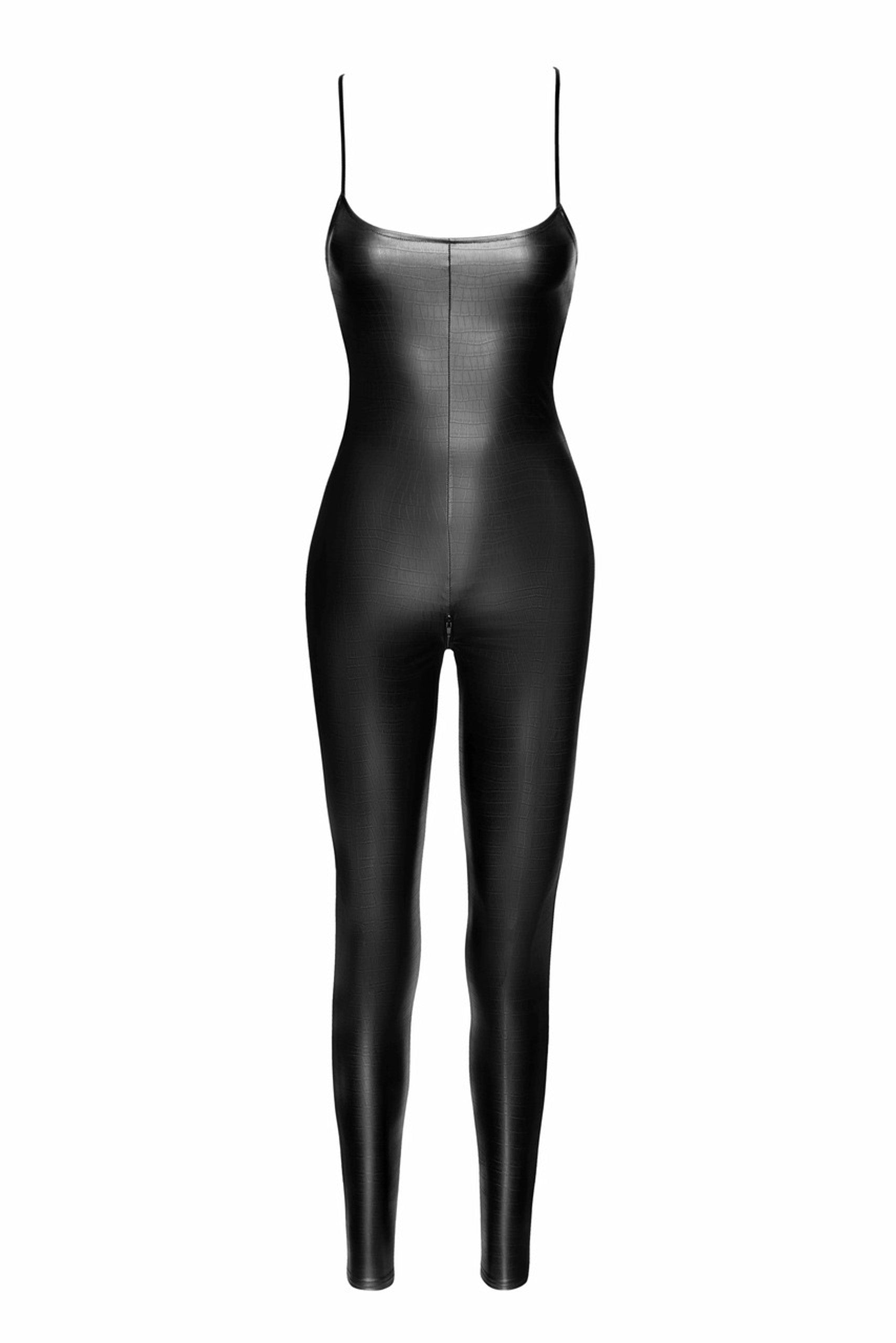 Noir handmade Crocodile printed wetlook catsuit with lace up back - image 4