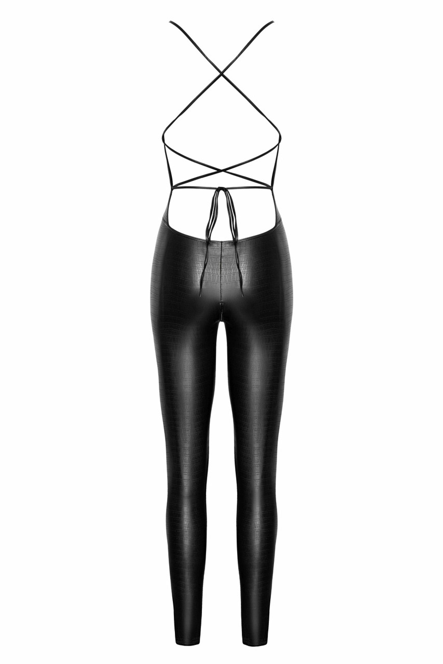 Noir handmade Crocodile printed wetlook catsuit with lace up back - image 5
