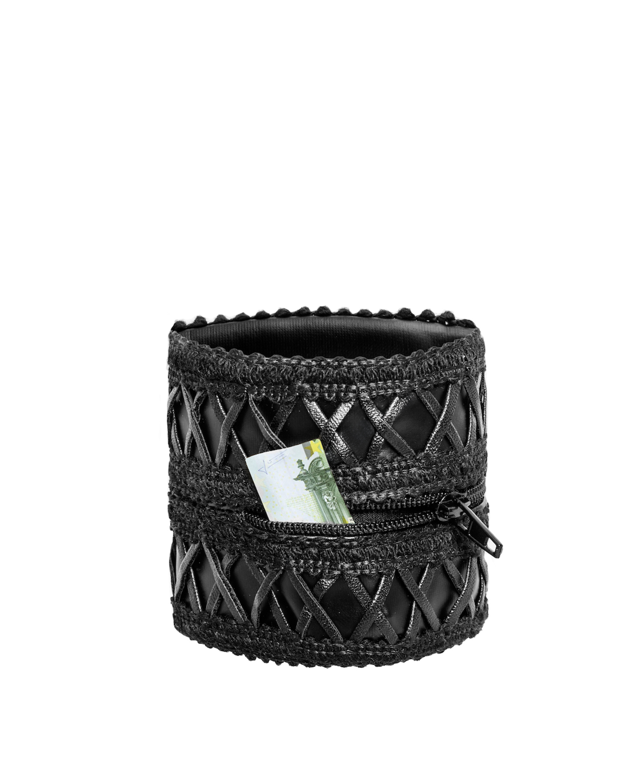 Noir handmade Wrist wallet with hidden zipper O/S