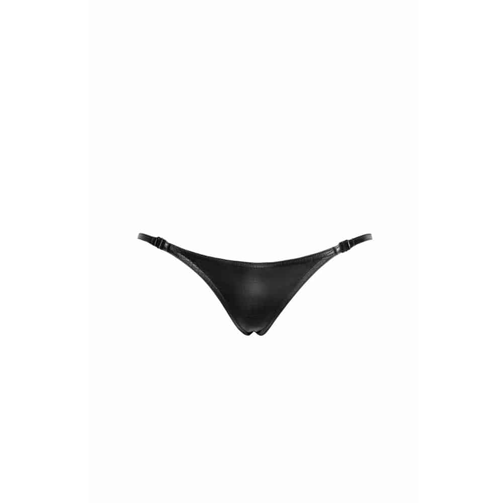 Noir handmade Crocodile wetlook thong with double opening
